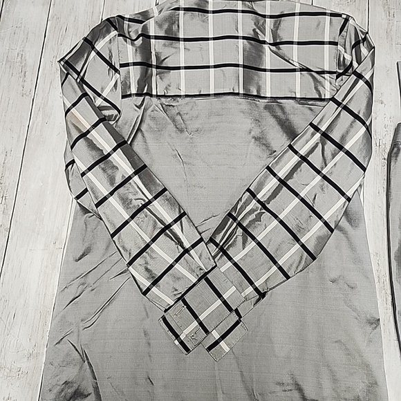 J.S. Thai 100% Silk Womens 2-Piece Set Handmade Plaid Shirt & Pants Silver Sz P - Picture 6 of 15